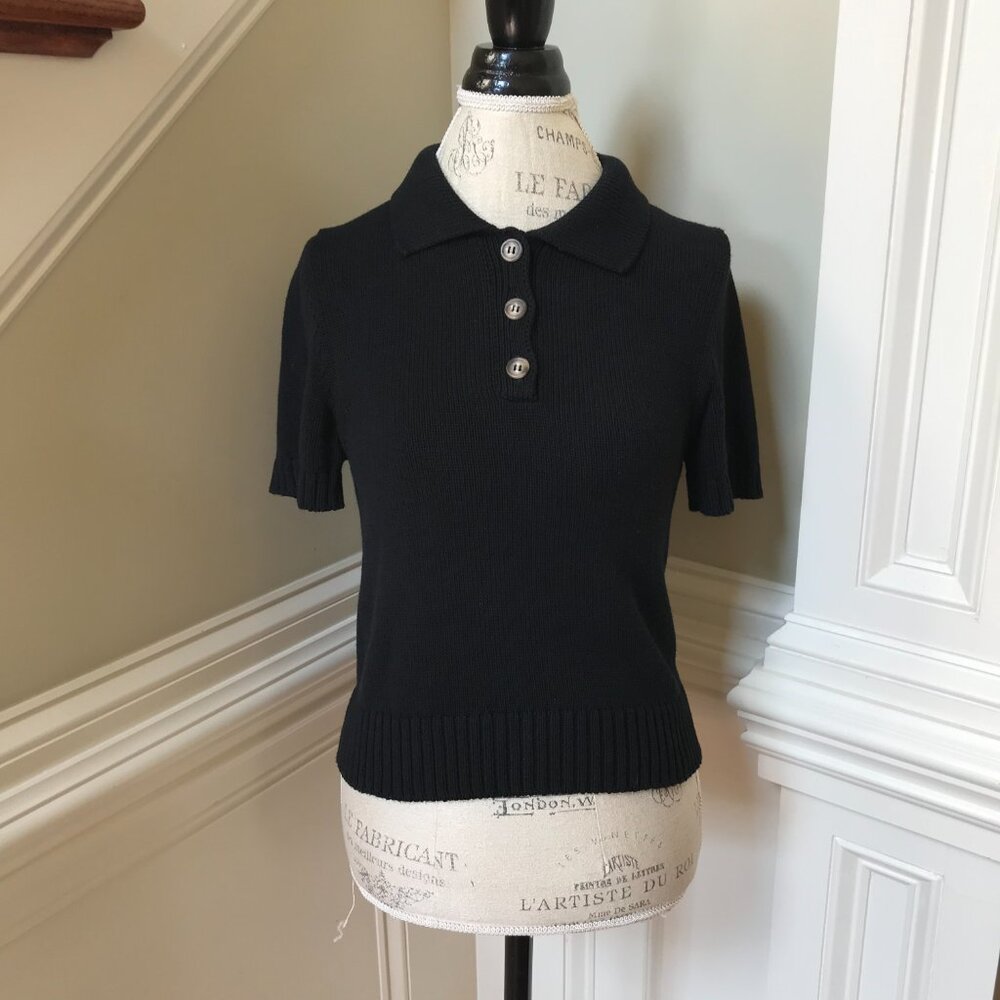 Label Black Knit V-Neck Polo Sweater - Picture 4 of 13